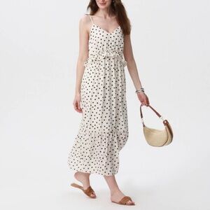 a new day White/Black Strapless Tiered Polka Dot Maxi Dress NWT